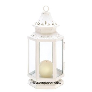 Acier métal transparent verre clair couleur blanche bougie décorative lanterne 5X5X10 Inch éclairage décoration - Product Image 1