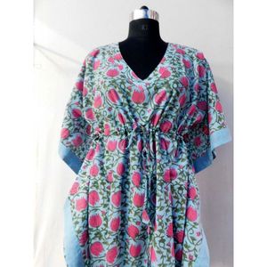 Indian Handmade Casual Lightweight <b>Kaftan</b> <b>for</b> <b>Women</b> Soft Ethnic Voile Cotton Evening Beach Party Dress <b>for</b> Summer Abaya Use - Product Image 2