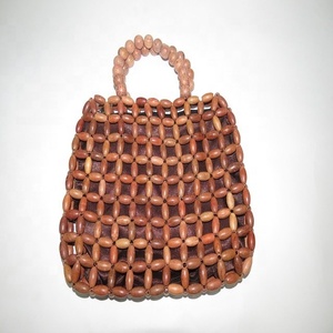 Vietnam-Designed Rattan Bag with <b>Wooden</b> Beads Seagrass Straw Lining Cross-Shape Fruit Logo Chain Decor Button Cover Closures - Product Image 2