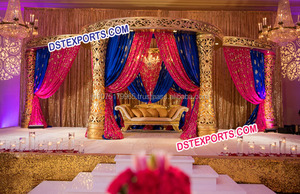 Vivah White Fiber Wedding Mandap Decoración con luces LED Damroo Tallado Bodas indias Decoración tradicional india de la boda - Product Image 3