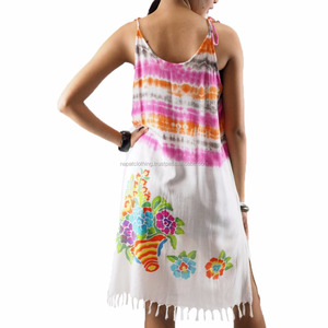 Robe pour femme, véritable robe, réservoir, mignon, cravate, tissu teint, longueur au genou, tenue d'été, vente en gros - Product Image 4