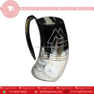 Jarra Vikinga de Cuerno de Primera Calidad, Hecha a Mano, Taza Medieval para Cerveza, Sidra o Mead, Estilo Rústico Vikingo, Juego Único - Product Image 3