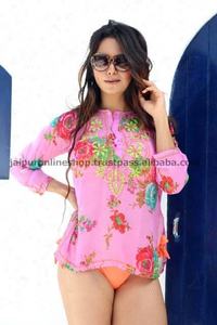 Blusa/túnica suelta de chifón de verano estampada a la moda para mujer - Product Image 2