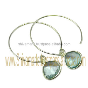 Último diseño 925 plata esterlina azul Topacio piedra preciosa aro pendiente nueva moda estilo religioso para mujeres y niñas - Product Image 2