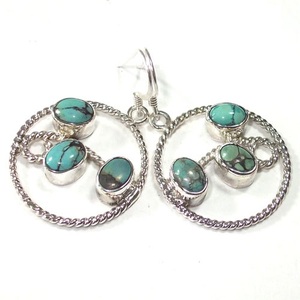 Zs — boucles d'oreilles en argent massif 925, tibétaines, turquoises, bijoux pour femmes - Product Image 4