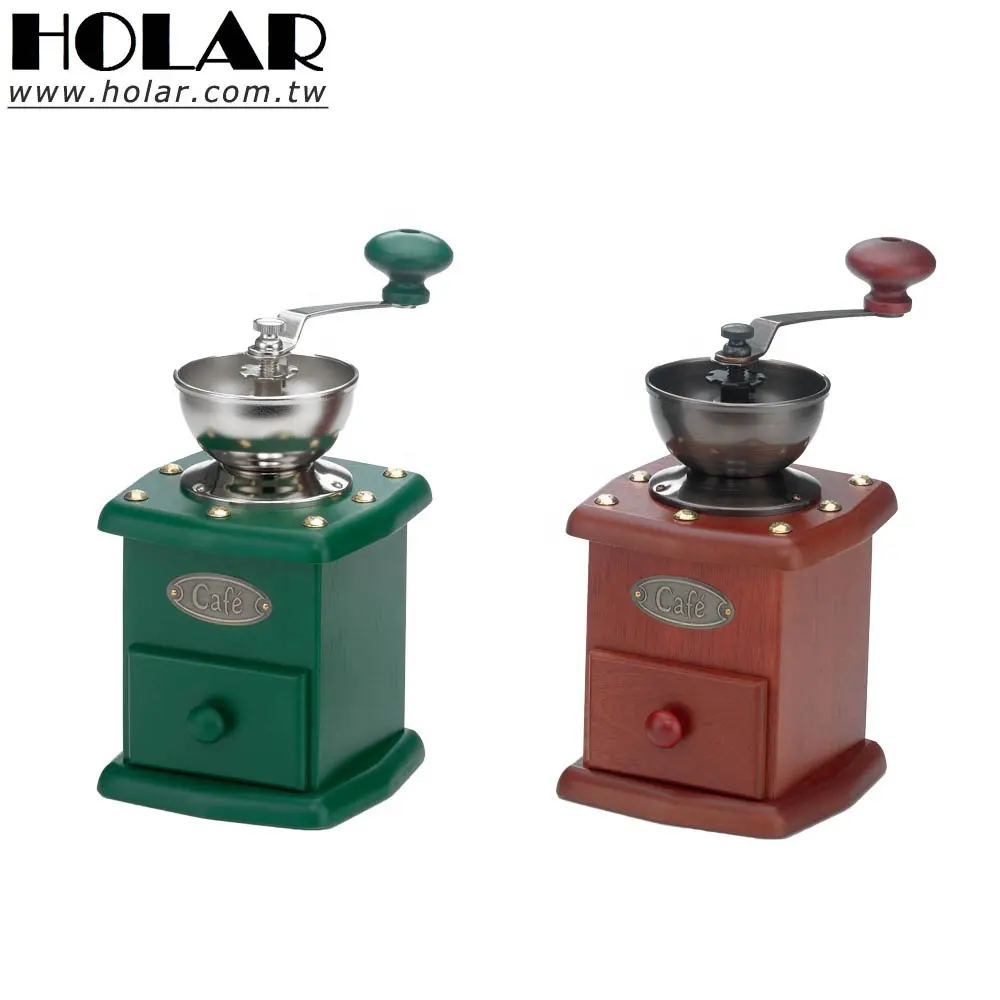 [Holar] ผลิตในไต้หวันโบราณสีเขียววอลนัทคู่มือโรงงานกาแฟที่มีไม้และเหล็กหล่อ