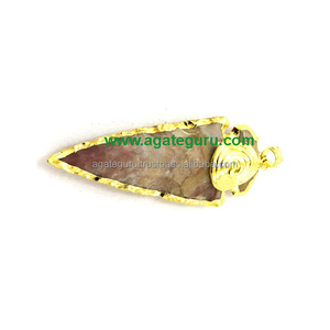 Collar de ágata de jaspe rojo con material de piedras preciosas de punta de flecha galvanizada - Product Image 1