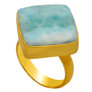 Bague en argent sterling 925 Bague en pierres précieuses Larimar Bague plaquée or Bijoux Bague à la mode pour mariage, fiançailles, anniversaire - Product Image 2