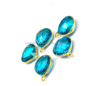 Swiss <b>Blue</b> Topaz Quartz Gemstone Findings Gold Plated Jewelry Making Single Bail <b>Heart</b> Shape Faceted Bezel Connector - Product Image 3