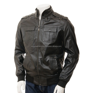 Veste de Moto Rétro en Cuir pour Hommes, Bomber d'Hiver avec Fourrure de Mouton, Col à Capuche Grande Taille, Décoration de Poche en Polyester - Product Image 1