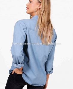 เสื้อเชิ้ตผ้ายีนส์โอเวอร์ไซส์สำหรับผู้หญิงเสื้อลำลองขนาดใหญ่แขนยาวและกระดุมสำหรับผู้หญิง - Product Image 2