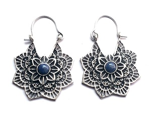 Pendientes de Aro de Latón con Piedras Preciosas Naturales de Lapislázuli, con Diseño de Media Luna y Flores con Diamantes, para Boda o Regalo - Product Image 2