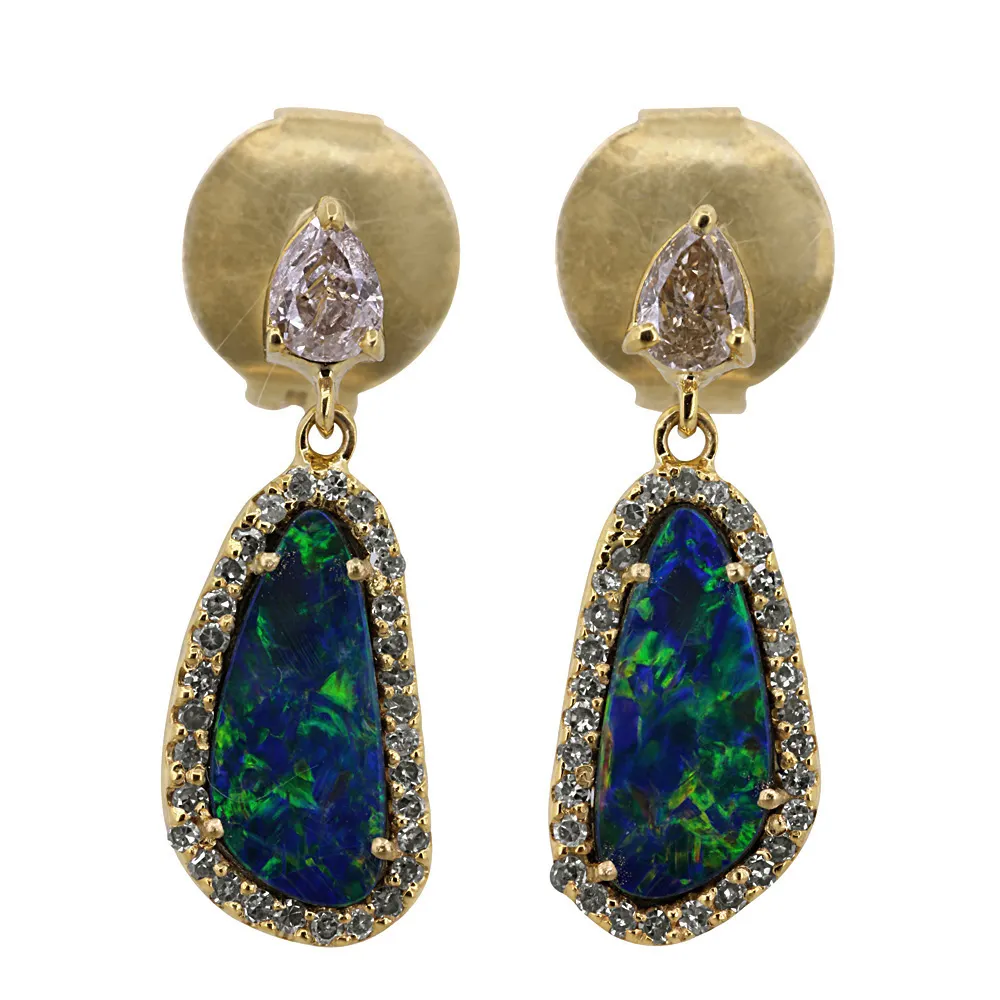 Boucles d'oreilles en pierre précieuse, bijoux fins, de haute qualité, en diamant véritable, couleur unie 18k, jaune, or bleu, opale, vente en gros, pièces