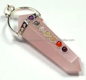 Rất Đẹp Bảy Chakra Bút Chì Hình Dạng Rose Quartz Đá Quý Mặt Dây Chuyền 20X25 Mm Trong Kích Thước Bạc Mặt Dây Chuyền Đồ Trang Sức Aura Chữa Bệnh Đồ Trang Sức