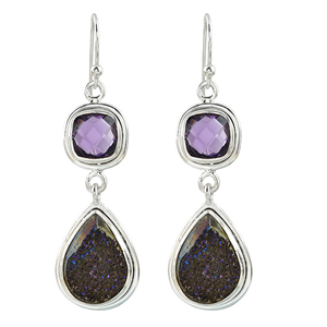 Pendientes colgantes de piedras preciosas de amatista con cojín Druzy de pera genuina, joyería hecha a mano de Plata de Ley 925, mayorista DE CASA DE PLATA - Product Image 1