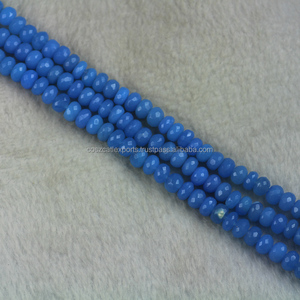 Perles rondes à facettes en calcédoine bleue (rondelle) pour la fabrication de bijoux - Product Image 4