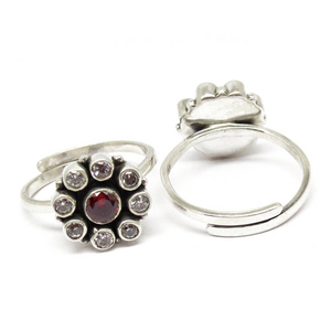 Anillo de Plata de Ley 925 con punta de gema en forma redonda, color rojo, Circonia cúbica blanca, 925 - Product Image 5