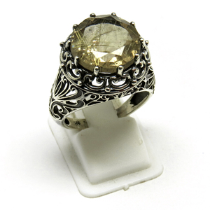 Grand Dreamer – bague en argent Sterling 925 Rutile doré de forme ronde, fournisseur de bijoux indiens en argent, bijoux uniques en argent 925 - Product Image 4
