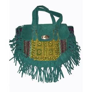 Faux daim ethnique Long sac à bandoulière Afgani Banjara Vintage Tribal mariage fermeture à glissière deux bretelles bohème - Product Image 3