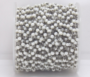 Fil de perle de rhodium noir enveloppé de perles de chaîne de pierres précieuses naturelles multiples chaîne de charme de pièce de chapelet de taille en couches - Product Image 3