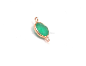 Onyx vert pierre précieuse plaqué or Double Bail fabrication de bijoux forme ronde facette coupe à la main connecteur de lunette - Product Image 2