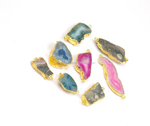 Naturel Multi-Agate Tranche Plaqué Or Vintage Boho Connecteur Oxydé CZ Bijoux Pierre De Naissance Bijoux De Mode Résultats Cuivre - Product Image 1