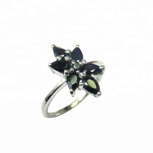 Bague en argent sterling 925 saphir noir pierre précieuse éternité vermeil bijoux en argent fantaisie vente en ligne bagues de fiançailles - Product Image 1