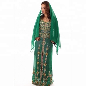 Haute qualité Georgette lourd cristal perlé travail marocain vert mariage caftan pour les femmes robe islamique dubaï caftan - Product Image 2