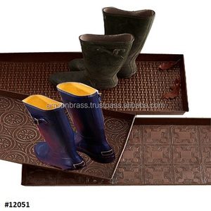 Bandeja de bota de metal Bandeja de bota galvanizada Hecho a mano Uso multiusos Rectangular Cobre Bandeja de bota de metal antiguo - Product Image 6