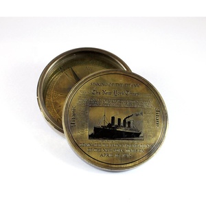 Titanic Brújula de latón antiguo Funda de cuero Regalo náutico para bodas Año nuevo Día del Padre Hecho Vidrio Metal/Aleación - Product Image 5