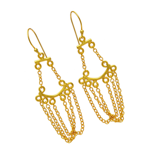 925 Sterling <b>Silver</b> Gold Plated Hanging Chain Fish Hook <b>Dangle</b> <b>Earring</b> Pair Romantic Fashionable <b>Earring</b> for Wedding, Party. - Product Image 2