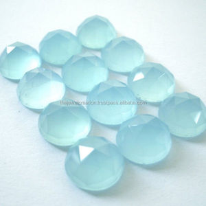 6mm naturel Aqua bleu calcédoine Rose coupe ronde dos plat Cabochon Semi précieux calibré pierre précieuse en vrac pour la fabrication de bijoux - Product Image 1