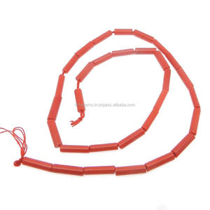 Cuentas de Coral Sintético Rojo Lisas en Tubo de Ishu Gems, 12x4 mm, Piedra Preciosa, 14 Pulgadas de Largo, 37.80 Quilates, Hilo para Hacer Collares - Product Image 2