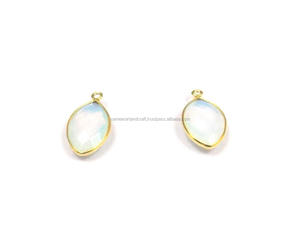 Fait à la main en argent Sterling blanc opale Quartz à la mode Vintage plaqué or lunette pierre de naissance Boho connecteur déclaration bijoux - Product Image 4