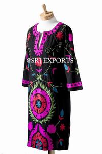 Amazing Suzani Embroidery Long Sleeves Tribal Boho <b>Vintage</b> Ethnic Style Banjara Bright Customize Resort Wear <b>Women</b> Tunic <b>Dress</b> - Product Image 3