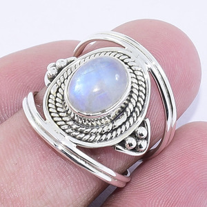 Classic Natural Rainbow Moonstone 925 <b>Sterling</b> <b>Silver</b> Boho <b>Ring</b> Custom Handmade Statement <b>Rings</b> Women <b>Men</b> Jewelry Wholesaler - Product Image 1