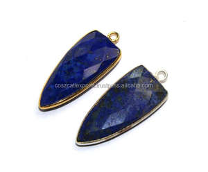 Juego de bisel de lapislázuli, colgante de punta de flecha de piedras preciosas, joyería fina a la moda, colgantes y dijes de piedras preciosas - Product Image 1