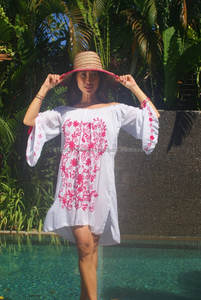 Mejor venta de verano Casual Mini damas bordado de Boho playa vestido primavera otoño casuales de mujer Sexy con cuello túnica - Product Image 2