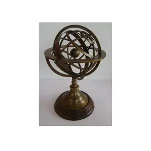 Desk Brass Armillary globe with Wooden Base Antique Brass Engraved Armillary Sphere Astrolabe Maritime Nautical Collectible