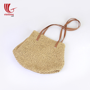Sac de plage en paille vintage bohème avec deux poignées fermeture ouverte économique sac de plage tissé en gros - Product Image 4