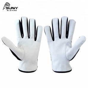 Gants d'assemblage en cuir de chèvre pour le travail léger, gants de conducteur en cuir de chèvre avec Polyester noir - Product Image 2