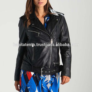 Nouvelles vestes pour femmes personnalisées en véritable peau de mouton, mode d'hiver, cuir véritable de chèvre, douces, vente en ligne, vêtements d'hiver, vestes de motard - Product Image 3