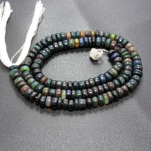 Ópalo Negro Etíope, Forma Redonda Lisa, Cuentas Sueltas para Joyería, Natural, Certificado por Terceros, 14 Pulgadas de Largo, Increíble - Product Image 1