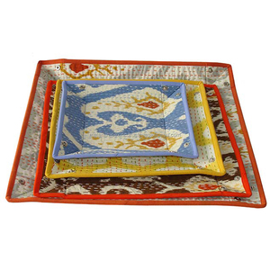 Muy hermoso papel hecho a mano personalizado reciclado diseño único impreso tapizado Kantha tela bandeja de papel de oficina - Product Image 1