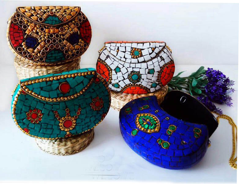 Ассорти дизайнов и цветов, мозаичный камень, металлический клатч, сумка/коробка