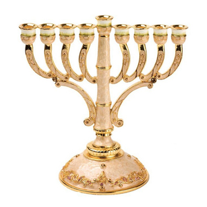 Embossed <b>Gold</b> 7-Light Menorah <b>Candle</b> Stand Brass Handcrafted Metal <b>Candle</b> <b>Holders</b> for Home Weddings Easter Wholesale Supply - Product Image 1
