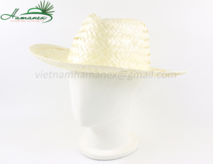 Sombrero de paja de rafia de hoja de palma natural blanca de Vietnam Panamá patrón bordado 8 CM borde Unisex Premium - Product Image 2
