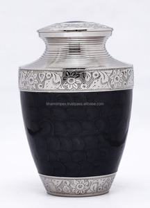 Urna de cremación para cenizas, banda Floral plateada, token a juego, latón pulido, esmalte gris, calidad prémium - Product Image 2