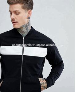 100% Polyester Fleece Varsity Bomber Sweat Jacket Bulk Wholesale Black Zipper Through Panel Jacket Leather Type Fabric - Product Image 2