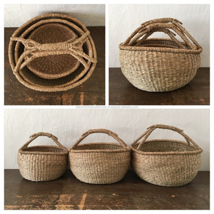 Panier Bolga en jonc de mer naturel avec poignée - Rangement pliable écologique pour vêtements - Taille personnalisée - Product Image 1
